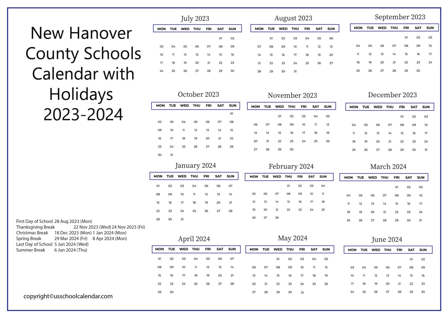 new-hanover-county-schools-calendar-with-holidays-2023-2024