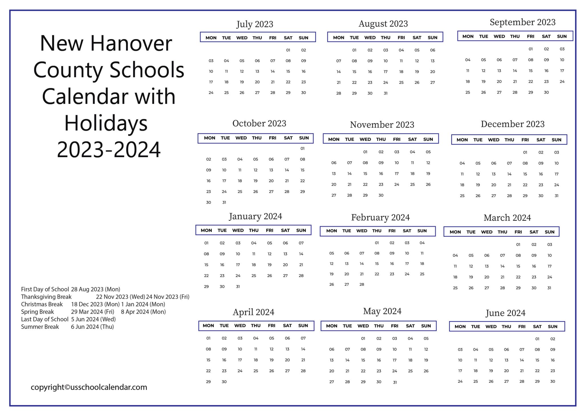 New Hanover County School Calendar 202423 2024 And 2024 Corey Donella