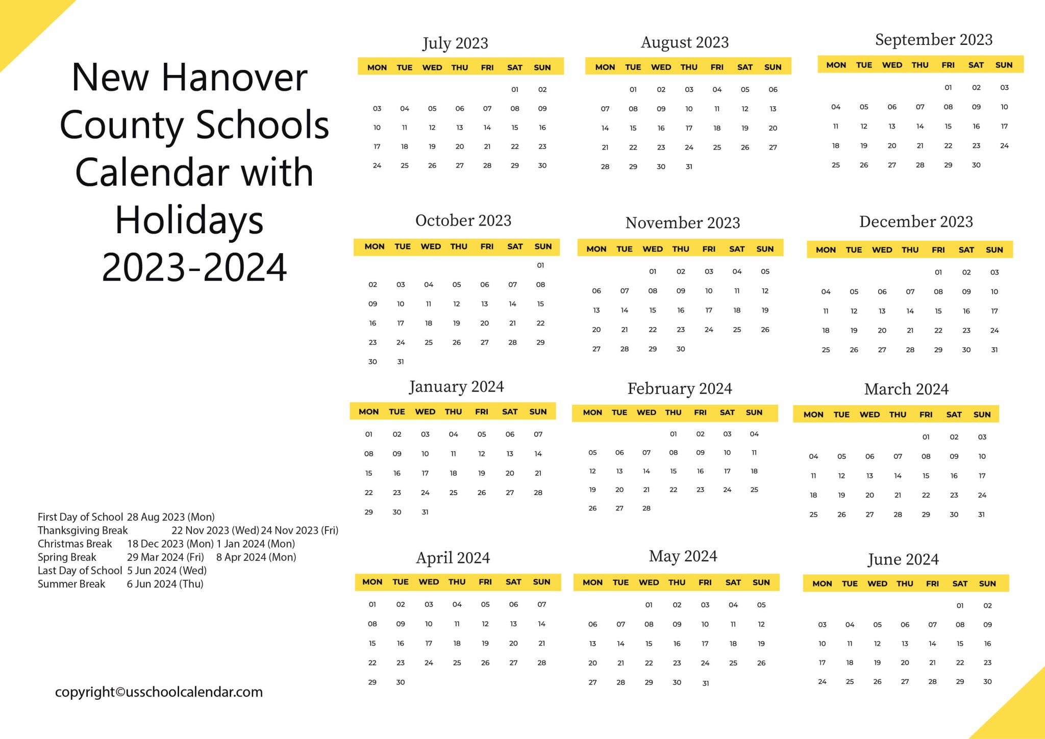 New Hanover County Schools Calendar with Holidays 20232024