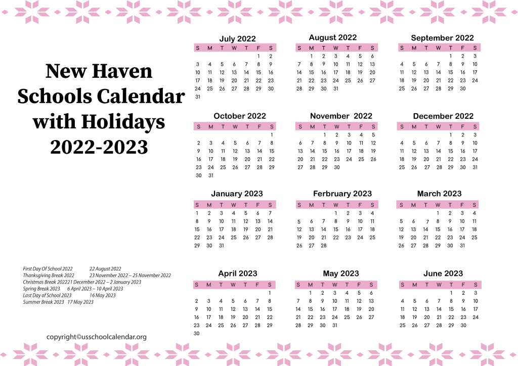 New Haven Schools Calendar with Holidays 2022-2023 2