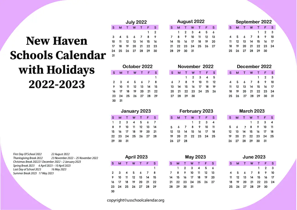 New Haven Schools Calendar with Holidays 2022-2023 3