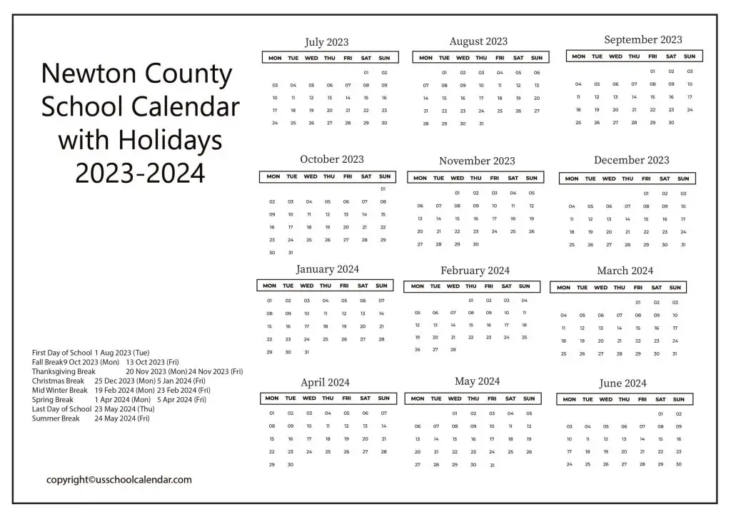 Newton County School Calendar