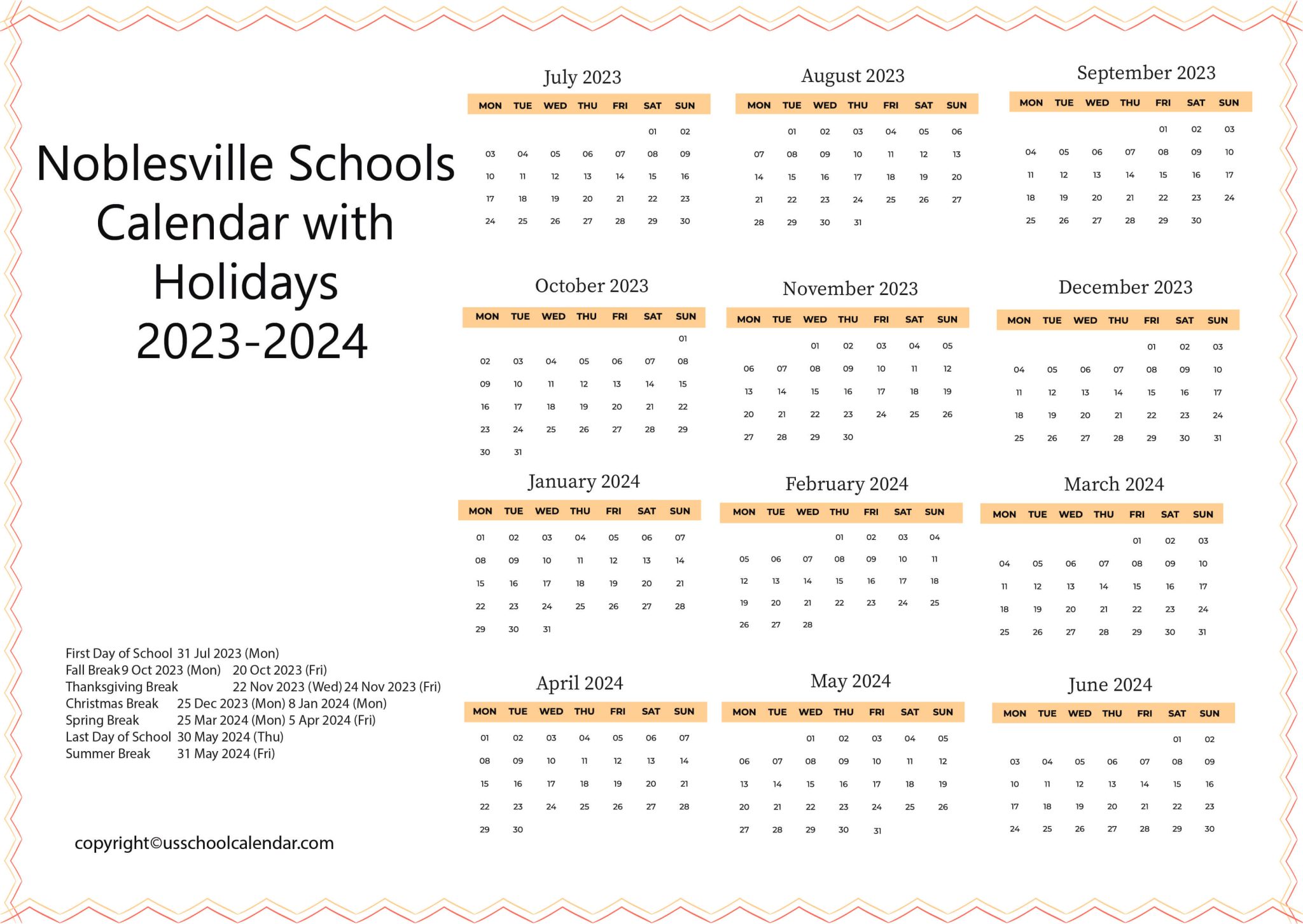 Noblesville Schools Calendar with Holidays 20232024