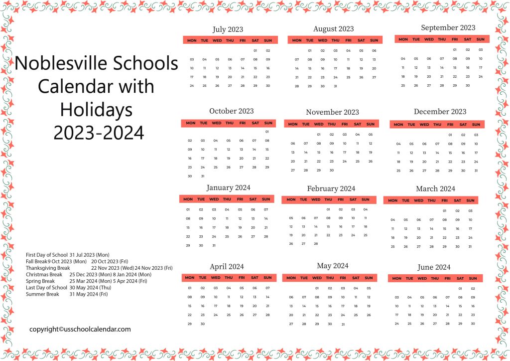 Noblesville Schools Holiday Calendar