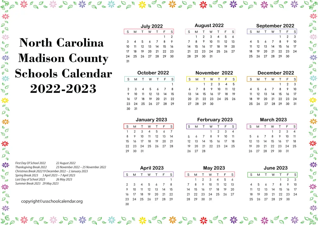 North Carolina Madison County Schools Calendar 2022-2023 3