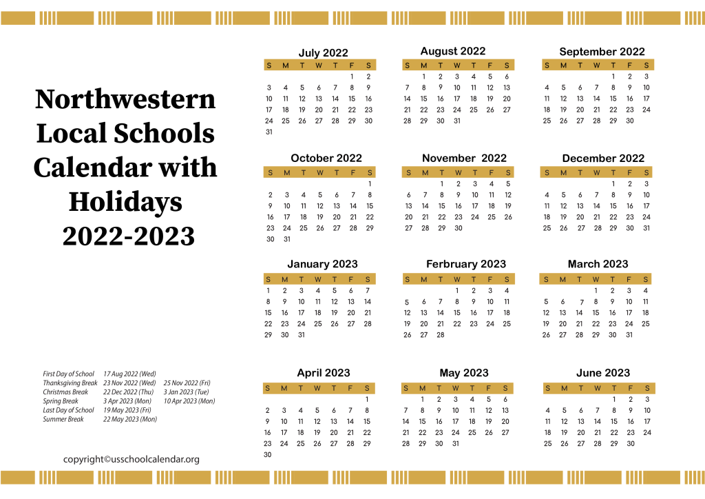 Northwestern Local Schools Calendar with Holidays 2022-2023 3