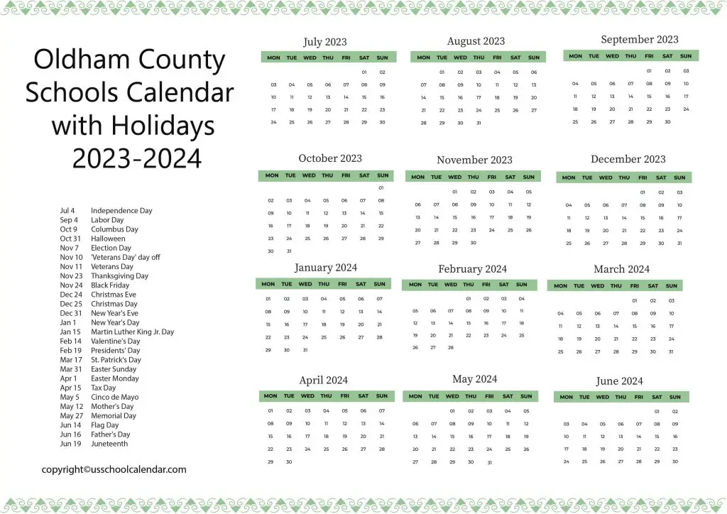 Oldham County School Calendar