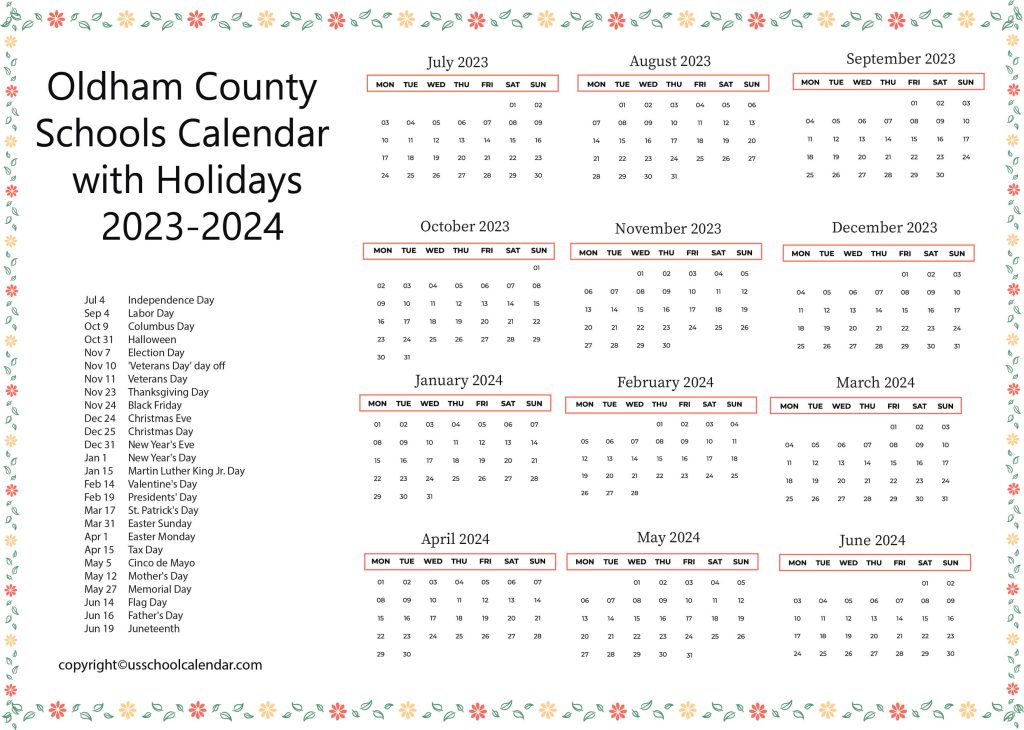Oldham County School District Academic Calendar