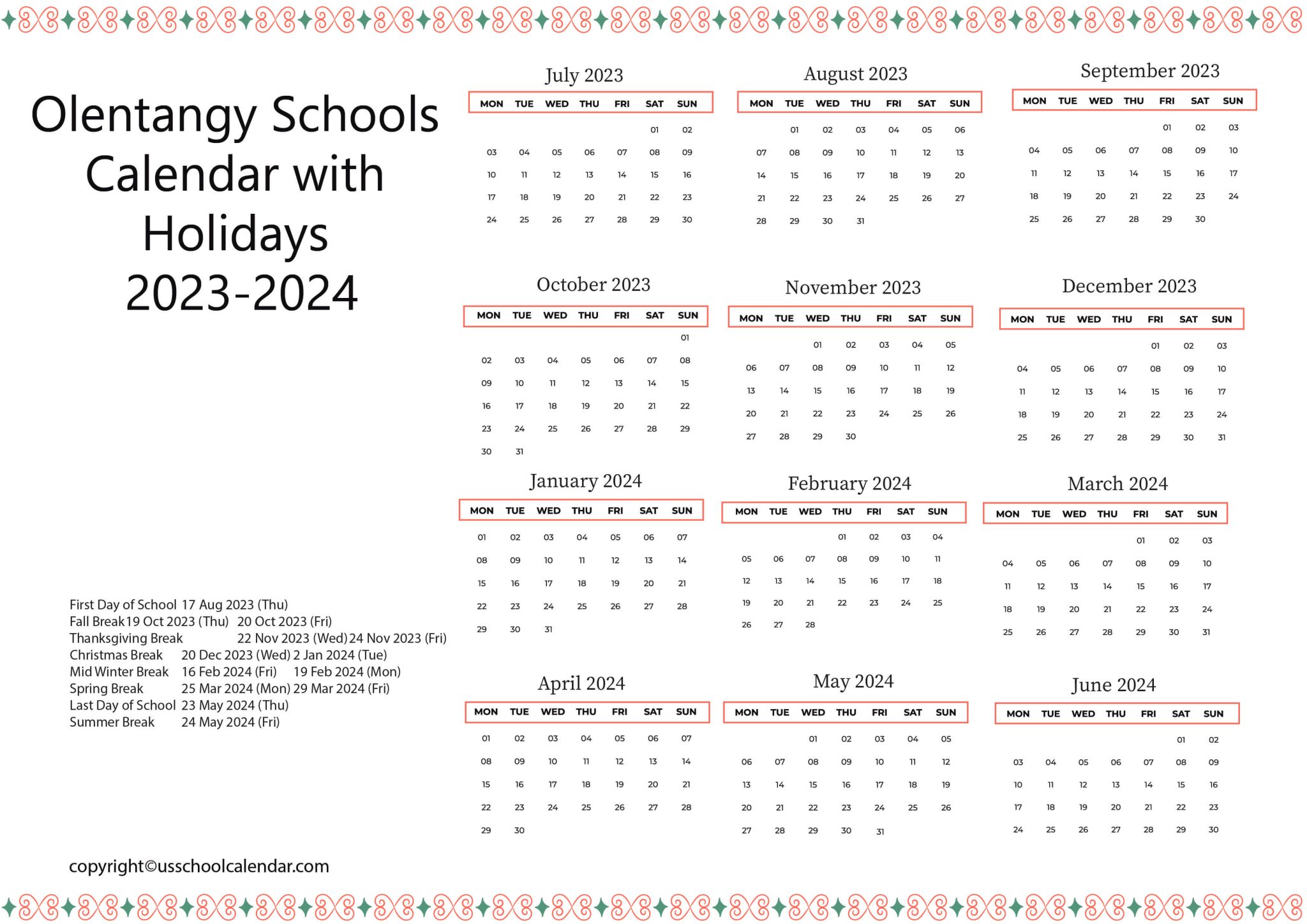 Olentangy Schools Calendar with Holidays 20232024