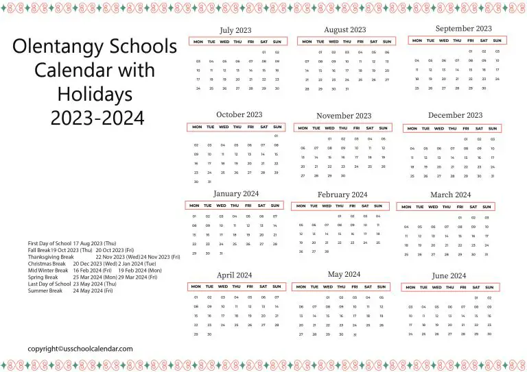 Olentangy Schools Calendar with Holidays 2023-2024