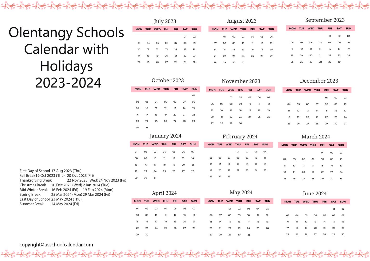 Olentangy Schools Calendar with Holidays 20232024