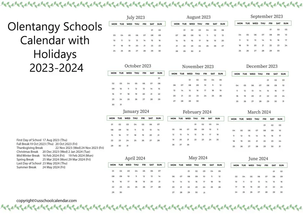Olentangy Schools Holiday Calendar