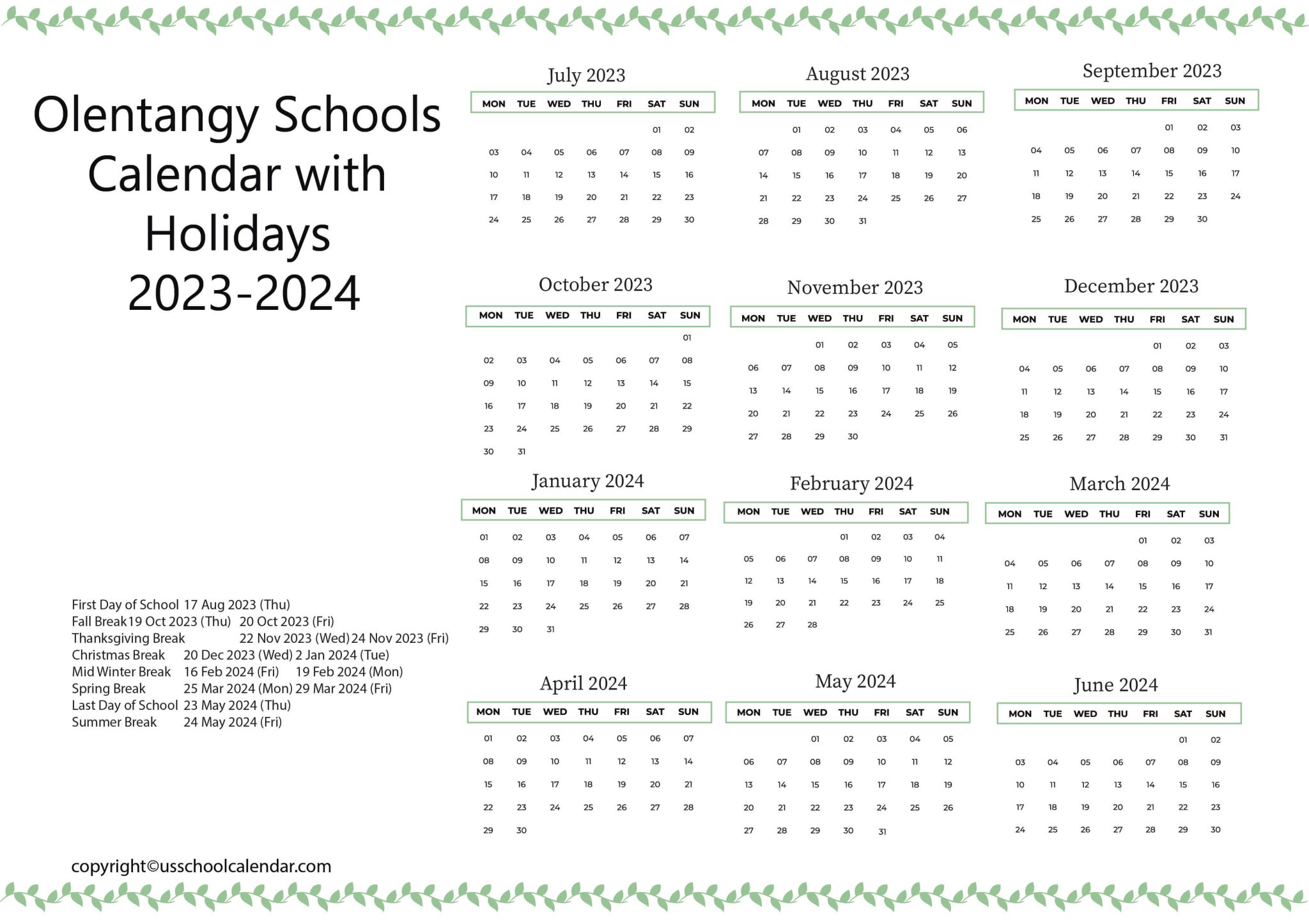Olentangy Schools Calendar with Holidays 2023 2024