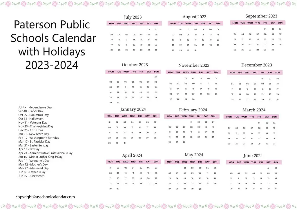 Paterson Public Schools Academic Calendar