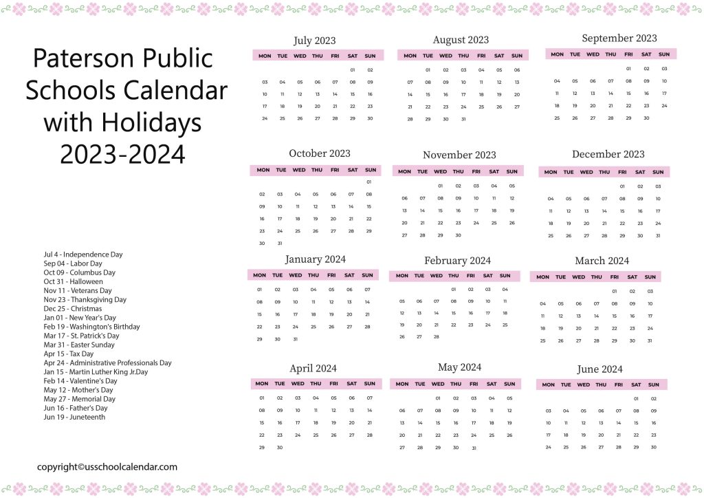 Paterson Public Schools Calendar With Holidays 2023 2024