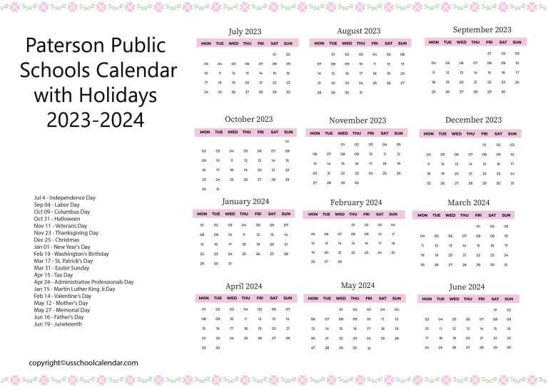 Paterson Public Schools Academic Calendar 768x543 