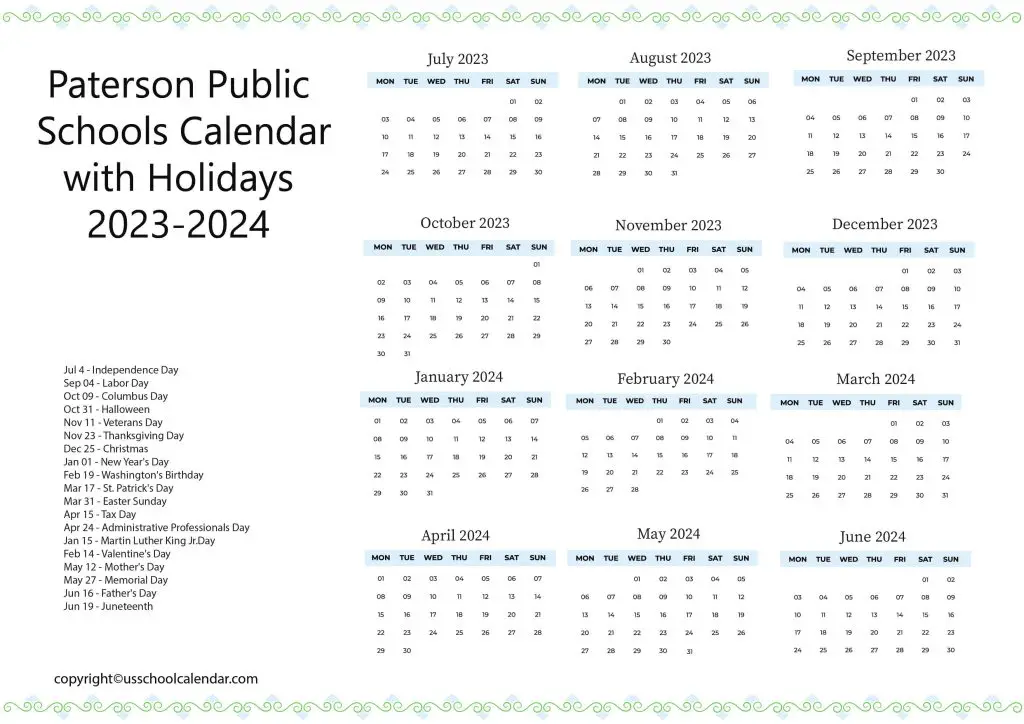 Paterson Schools Calendar