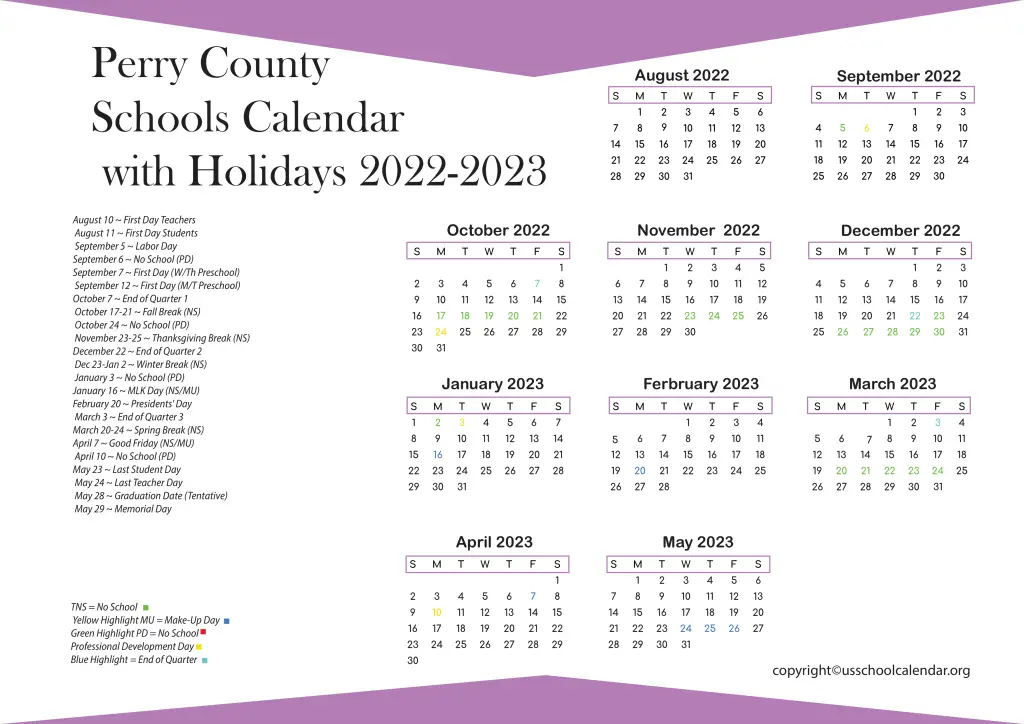 Perry County Schools Calendar with Holidays 2022-2023 3