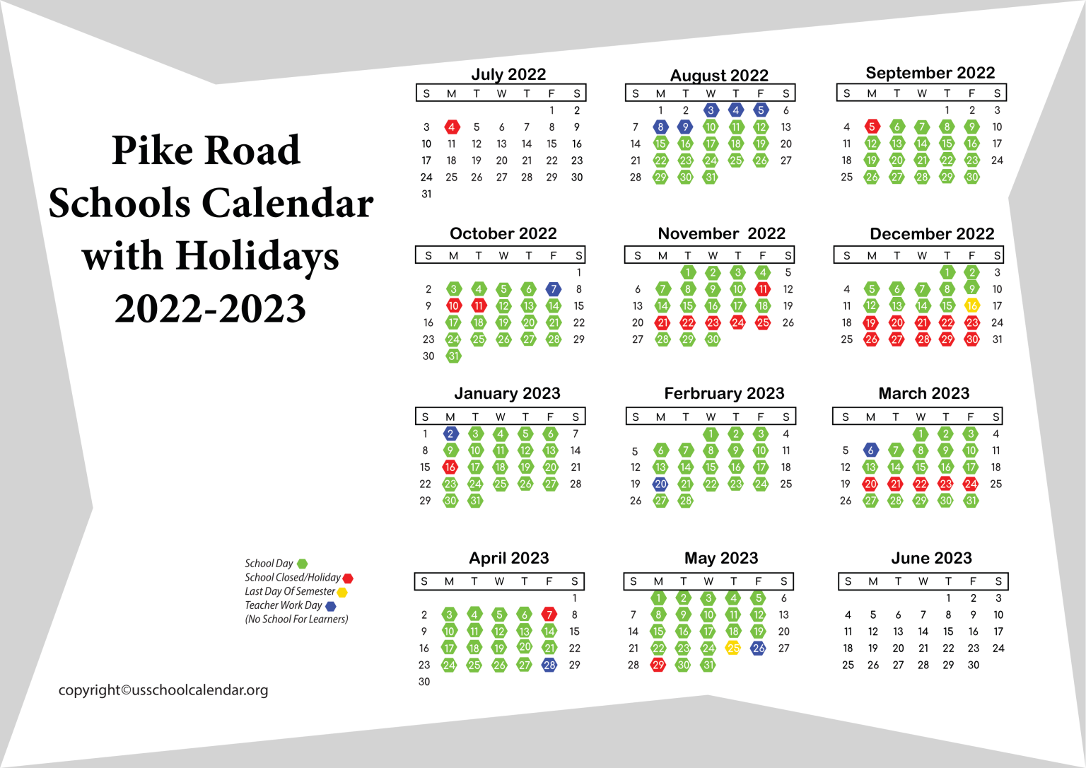 Pike Road Schools Calendar with Holidays 20222023