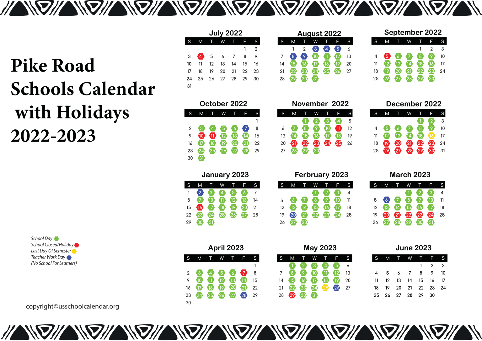 Pike Road Schools Calendar with Holidays 20222023