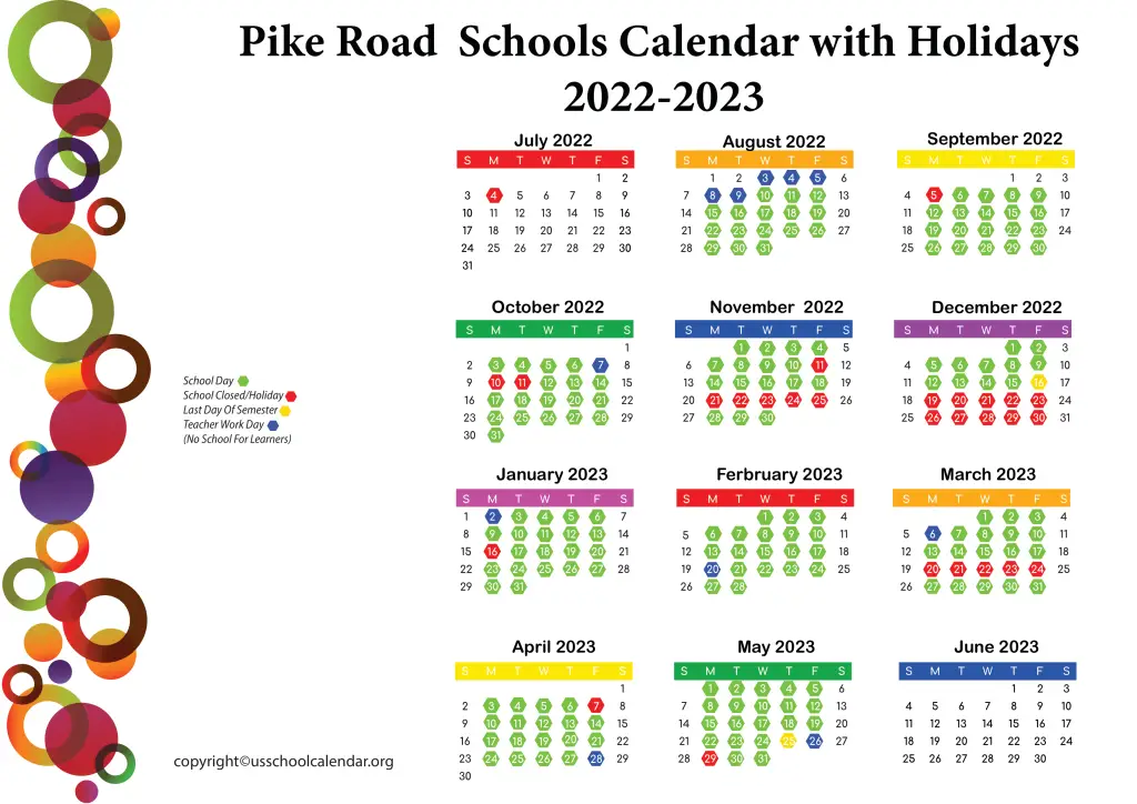 Pike Road Schools Calendar with Holidays 2022-2023 3