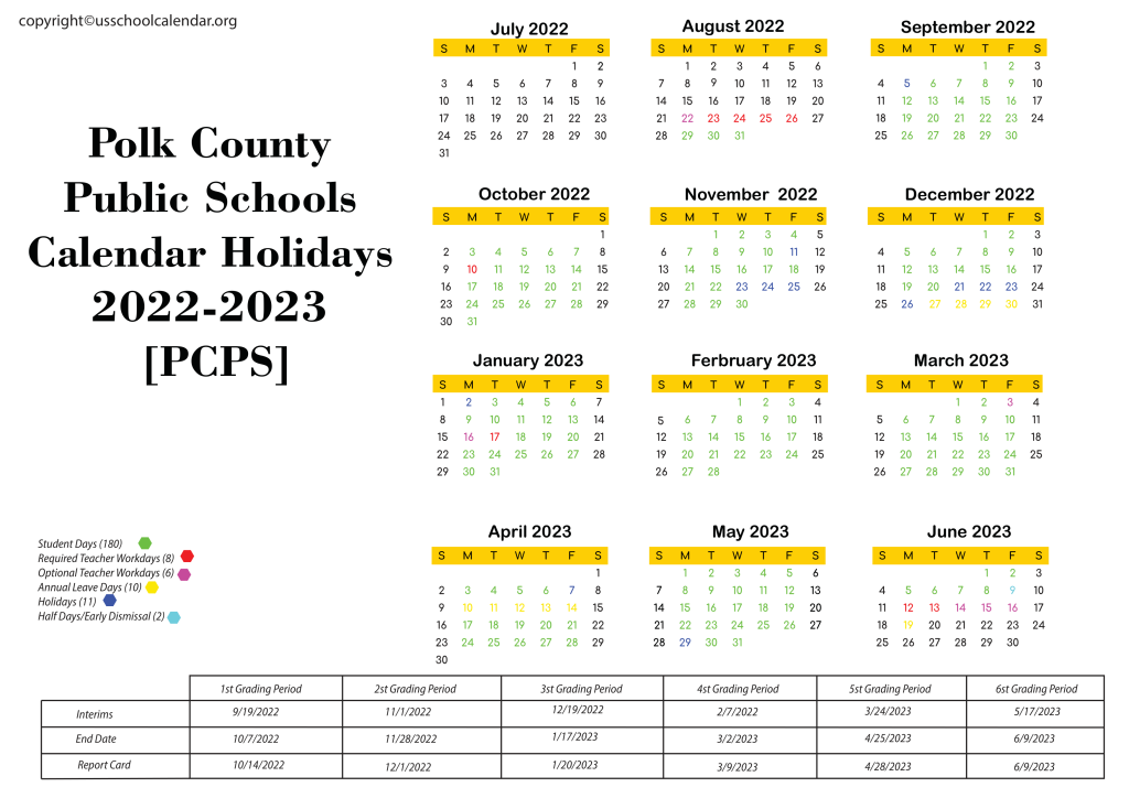 Polk County Public Schools Calendar Holidays 2022-2023 [PCPS]