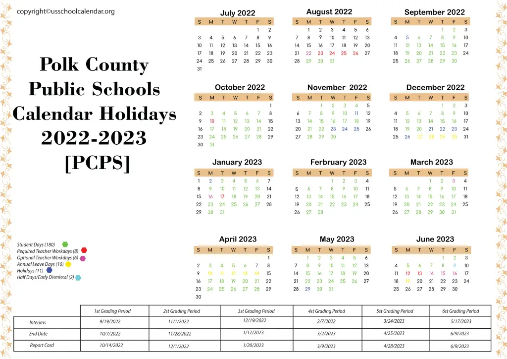 Polk County Public Schools Calendar Holidays 2022-2023 [PCPS] 2