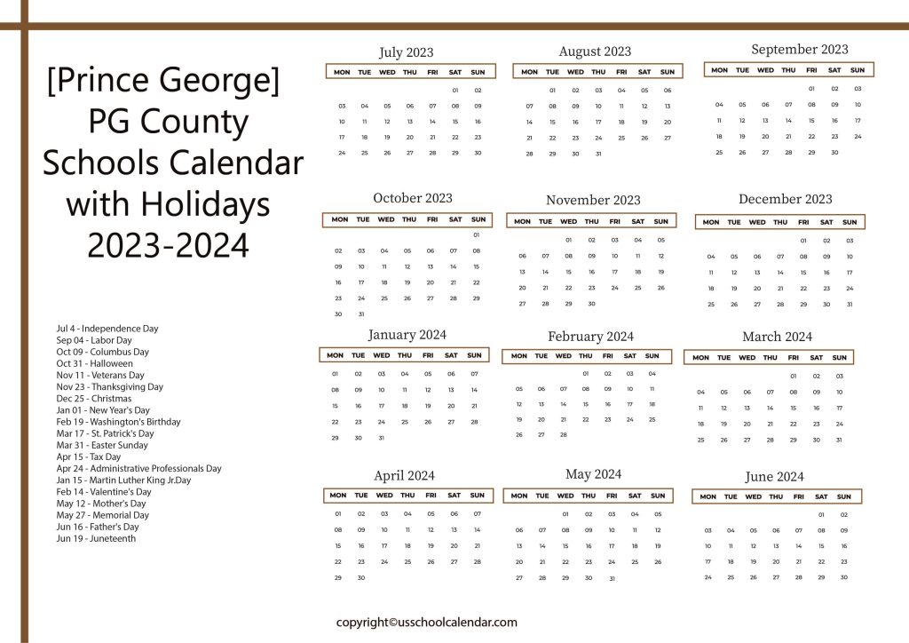 Prince George County Public Schools Calendar