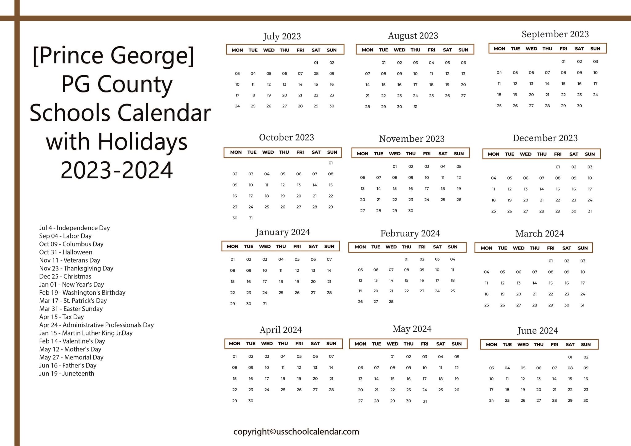 [Prince PG County Schools Calendar Holidays 20232024