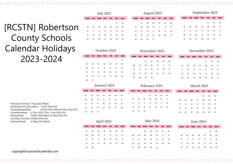 [RCSTN] Robertson County Schools Calendar Holidays 20232024
