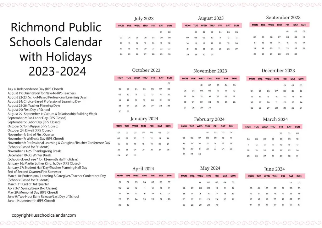 Richmond Public Schools Calendar