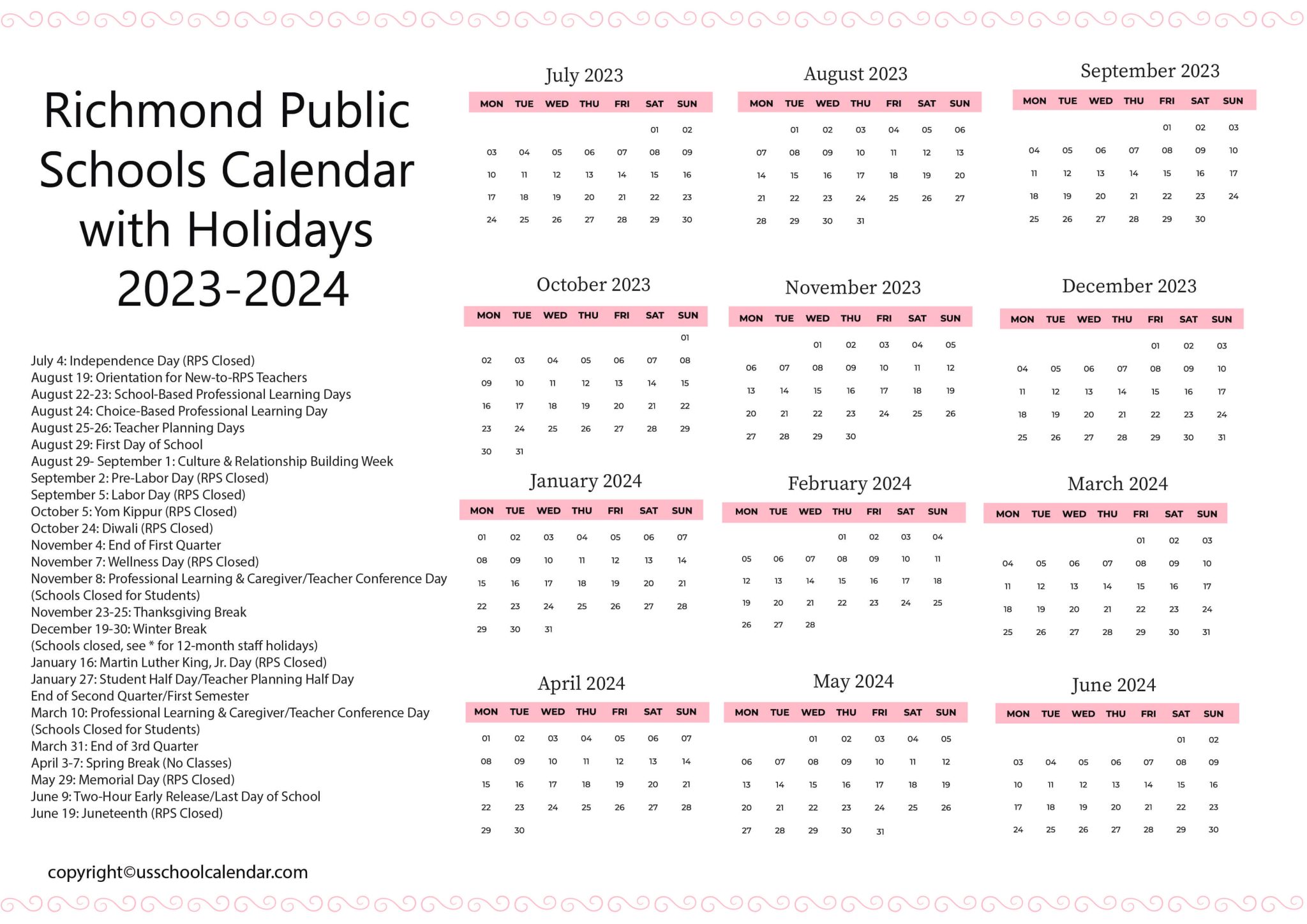 Richmond Public Schools Calendar With Holidays 2023 2024