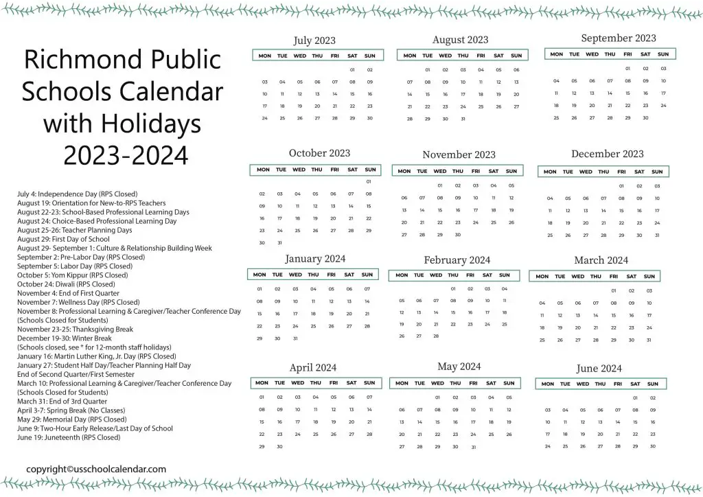 Richmond Schools Calendar
