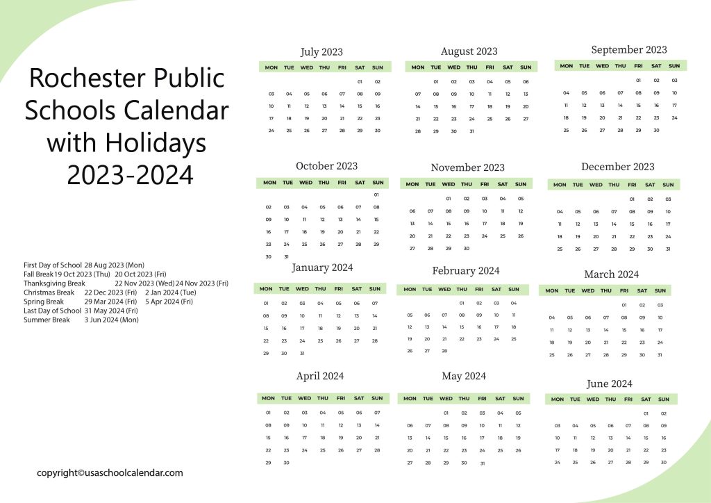 Rochester Schools Calendar