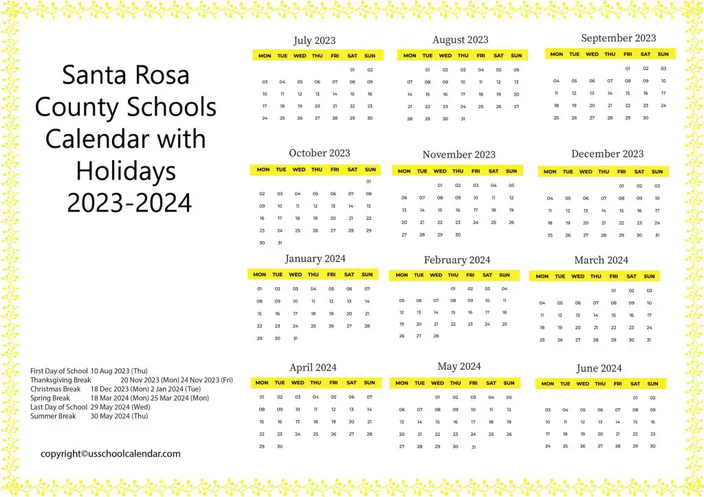 Santa Rosa Schools Calendar