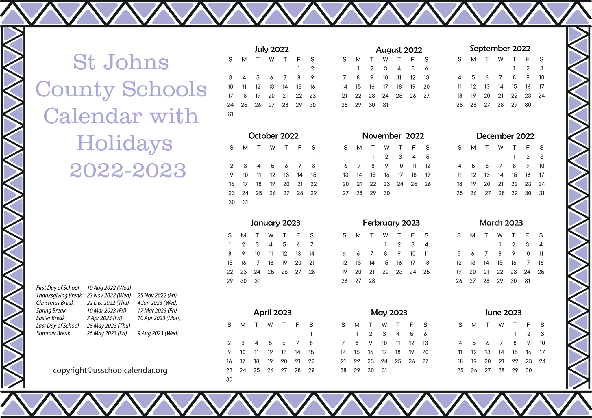 St Johns County Schools Calendar with Holidays 20222023