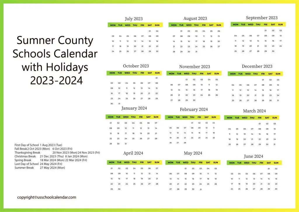 Sumner County Schools Calendar