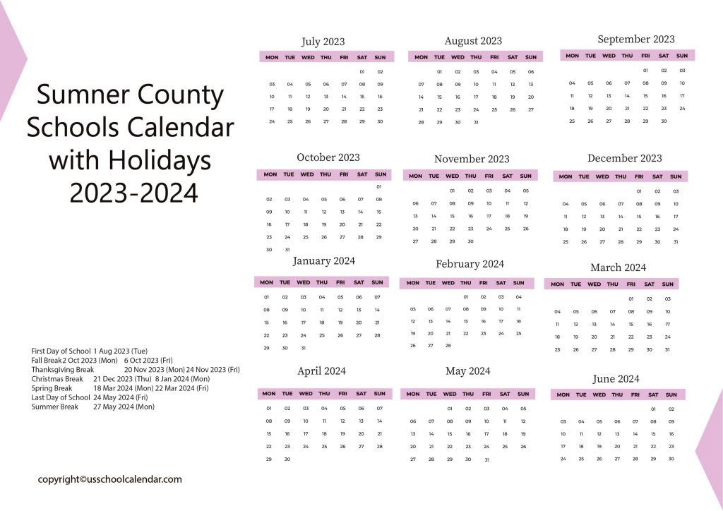 Sumner County Schools District Calendar