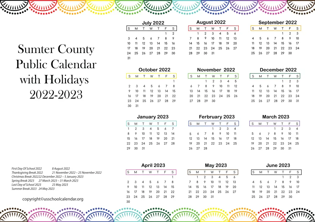 Sumter County Public Calendar with Holidays 2022-2023 2