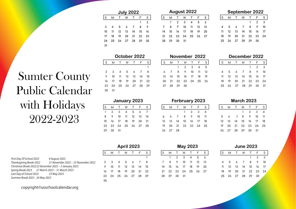 Sumter County Public Calendar with Holidays 2022-2023 3