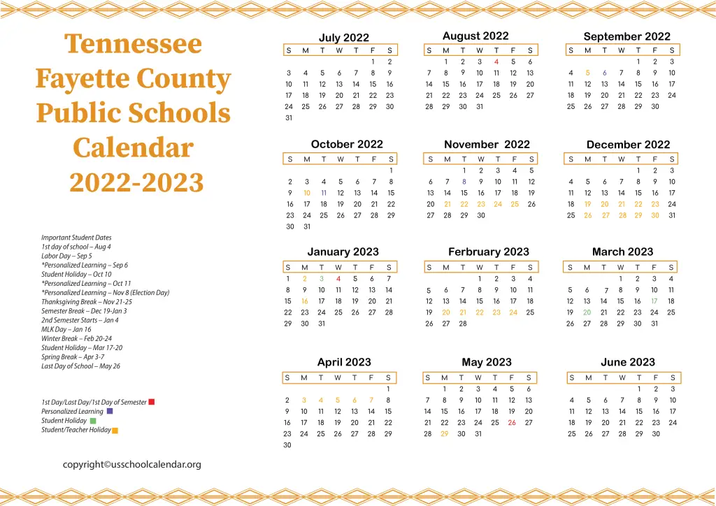 Tennessee Fayette County Public Schools Calendar 2022-2023 3