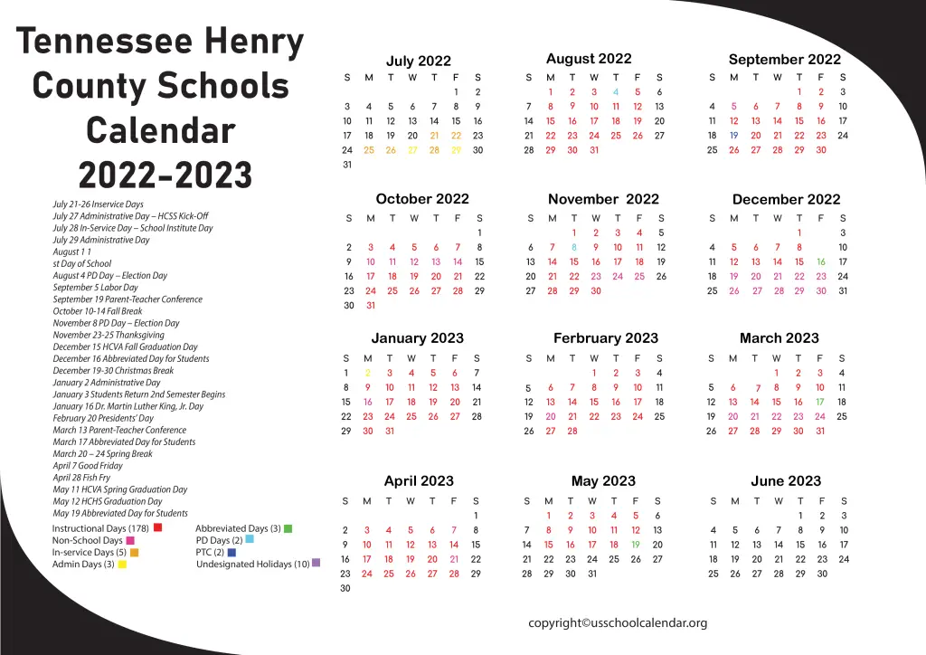 Tennessee Henry County Schools Calendar 2022-2023