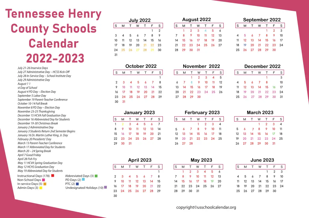 Tennessee Henry County Schools Calendar 2022-2023 2