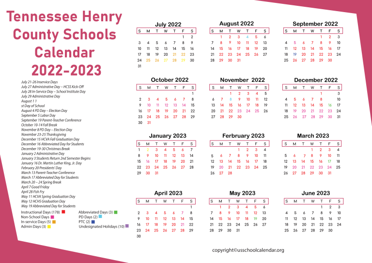 Tennessee Henry County Schools Calendar 20222023