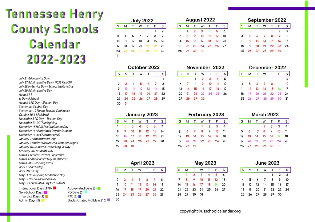 Tennessee Henry County Schools Calendar 2022-2023 3
