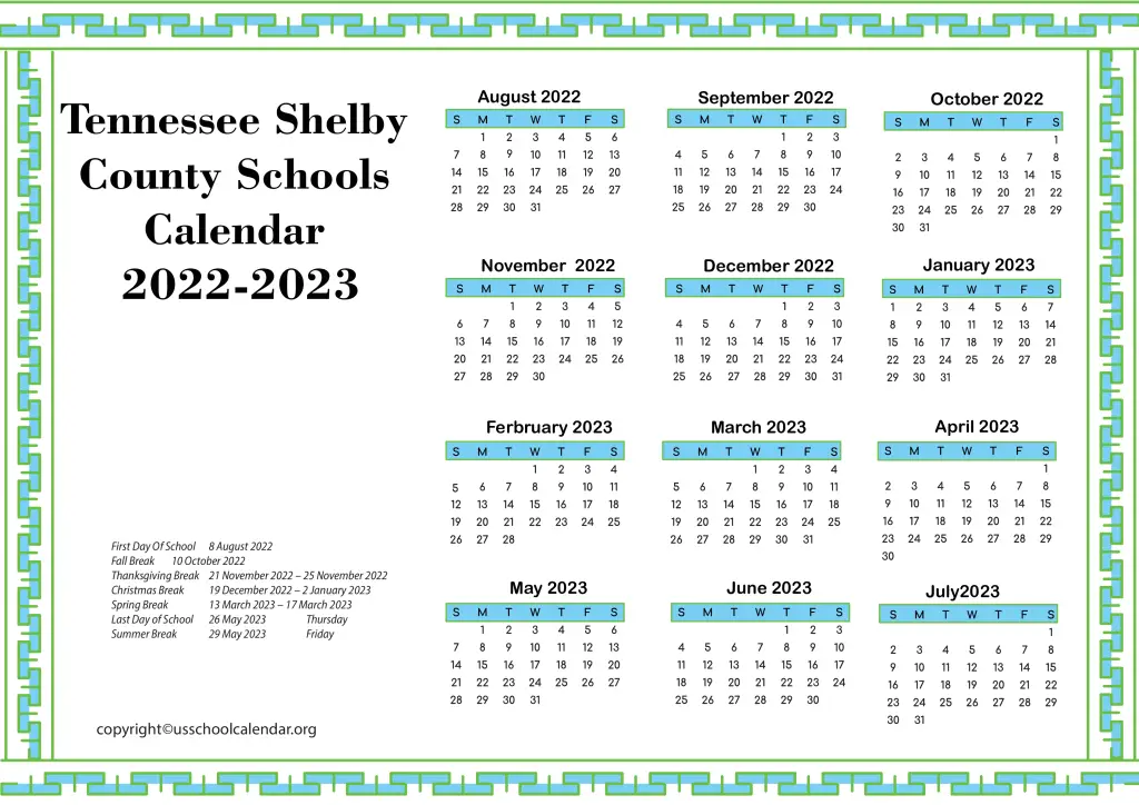 Tennessee Shelby County Schools Calendar 2022-2023 3
