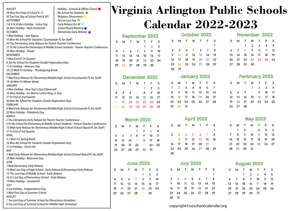 Virginia Arlington Public Schools Calendar 2022-2023