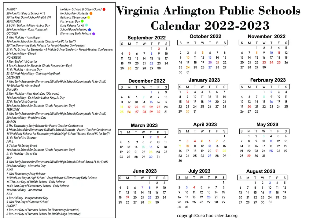 Virginia Arlington Public Schools Calendar 2022-2023 2