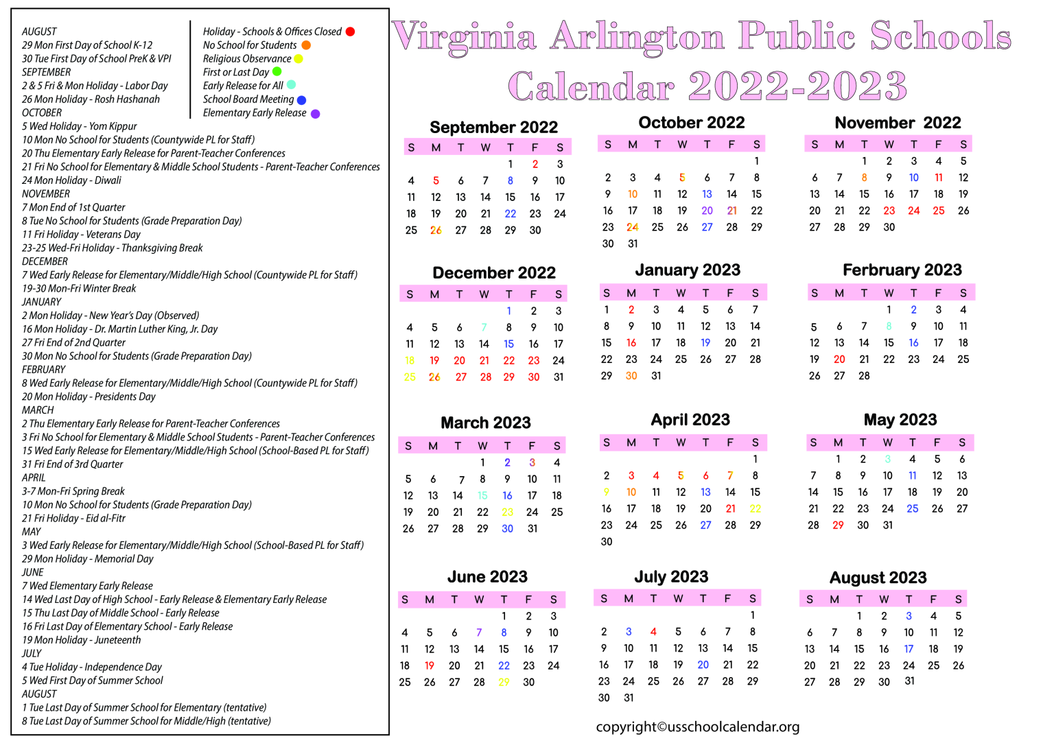 [APS] Virginia Arlington Public Schools Calendar 20222023