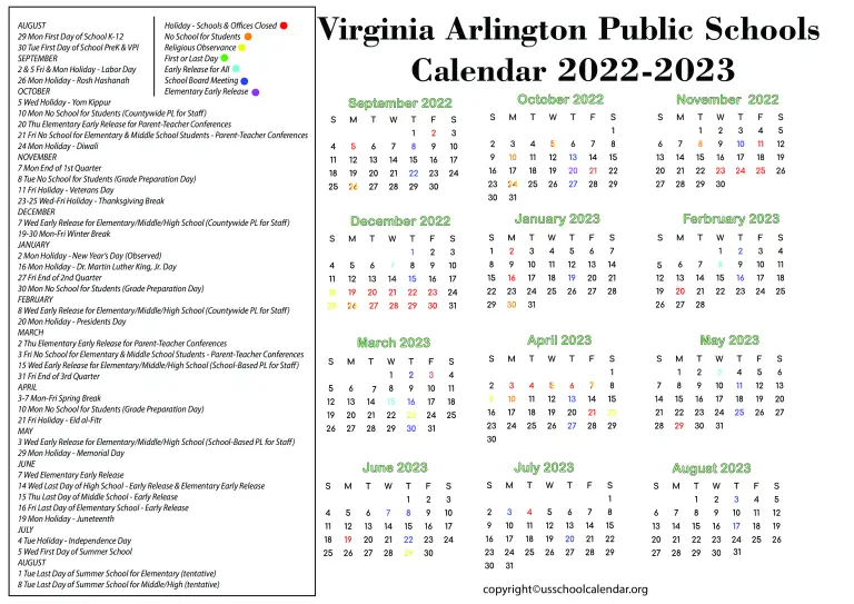 [APS] Virginia Arlington Public Schools Calendar 20222023